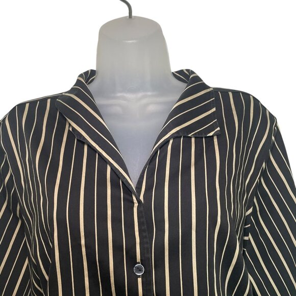 Foxcroft NYC 16W Black Tan Striped Non-Iron Stretch Button Down Blouse - Picture 5 of 7